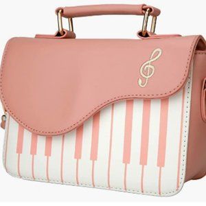 Pink Piano Music Notes Crossbody Handbag Purse for Women/Girls